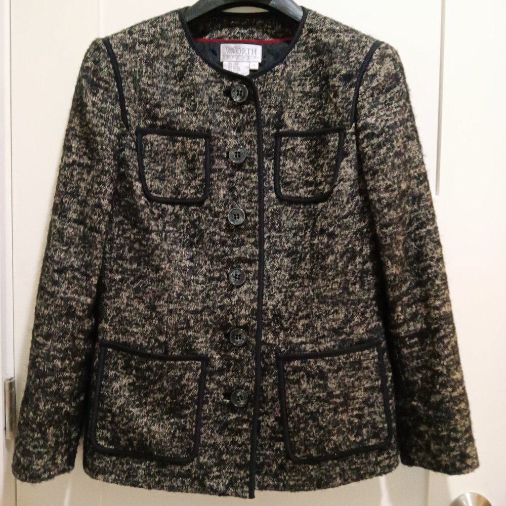 Worth Petites Black & Gray Linen, Wool, Mohair Alpaca Jacket